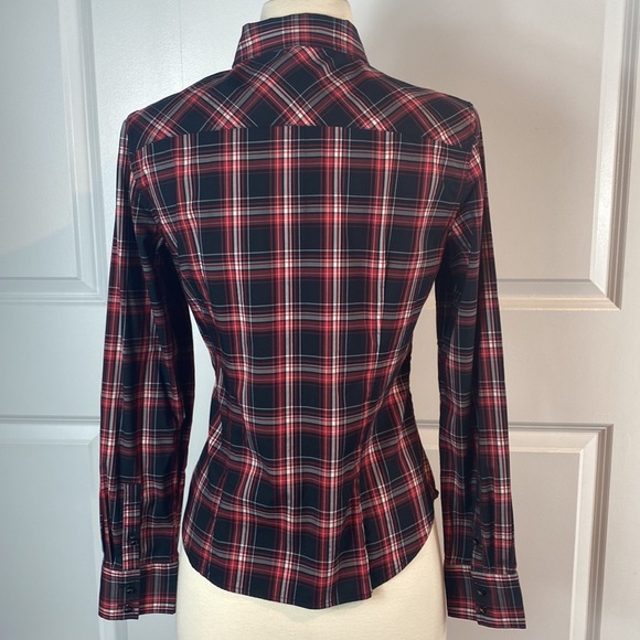 Talbots black & red plaid ruffle shirt - Picture 6 of 8